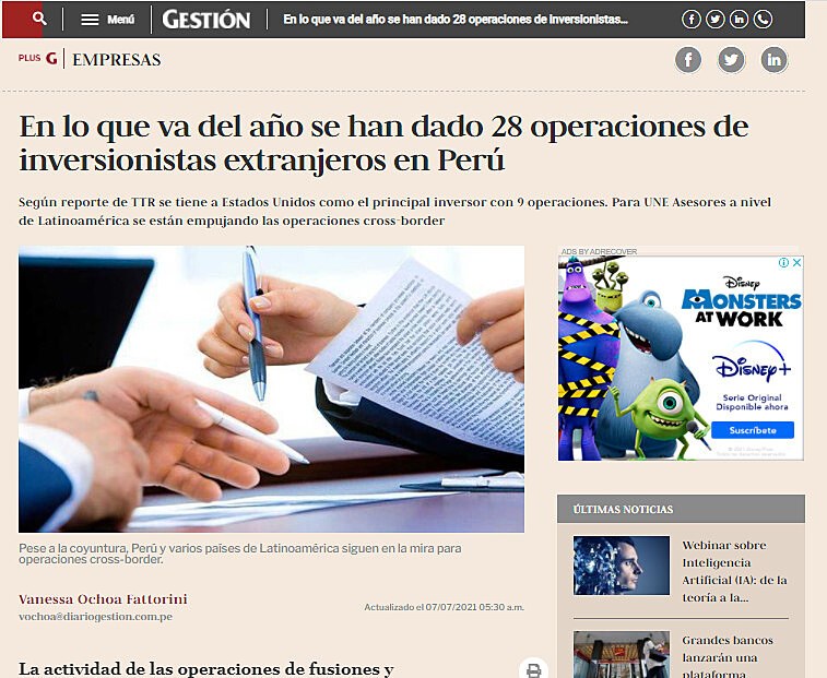 En lo que va del ao se han dado 28 operaciones de inversionistas extranjeros en Per